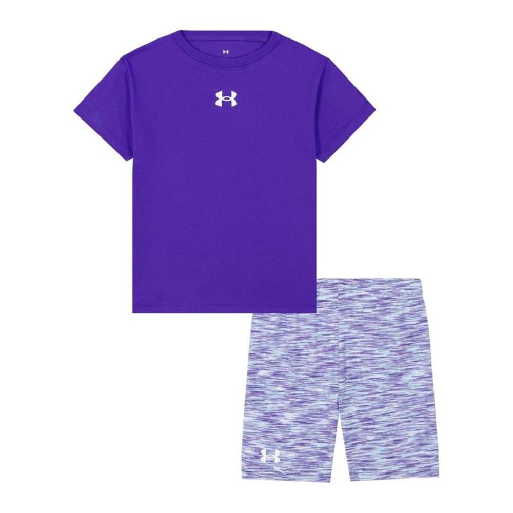 Under Armour Girls Logo Short-Sleeved T-Shirt & Shorts Set / Pluto Blue